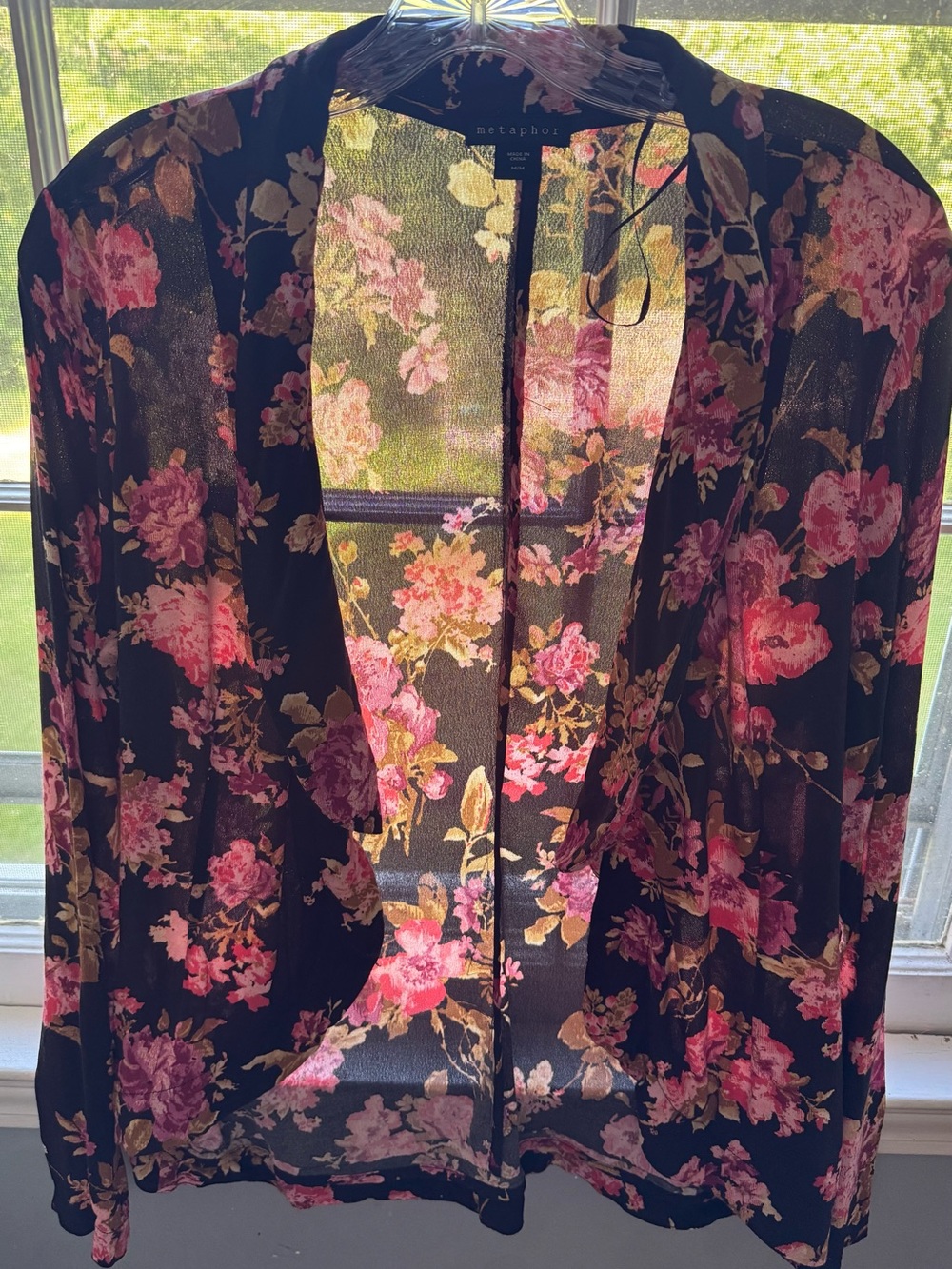 Women’s Metaphor Floral Sheer Front Cardigan Kimono Jacket Black, Pink, Medium